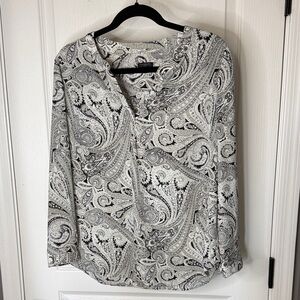 Talbots Black and White Paisley Blouse
